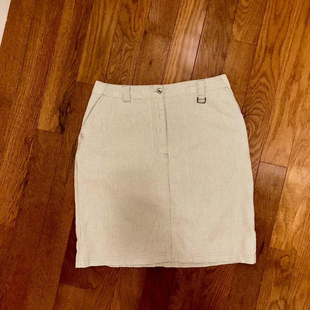 Christopher & Banks Cream and Tan Gingham Check Cotton Mini Skirt Size 10